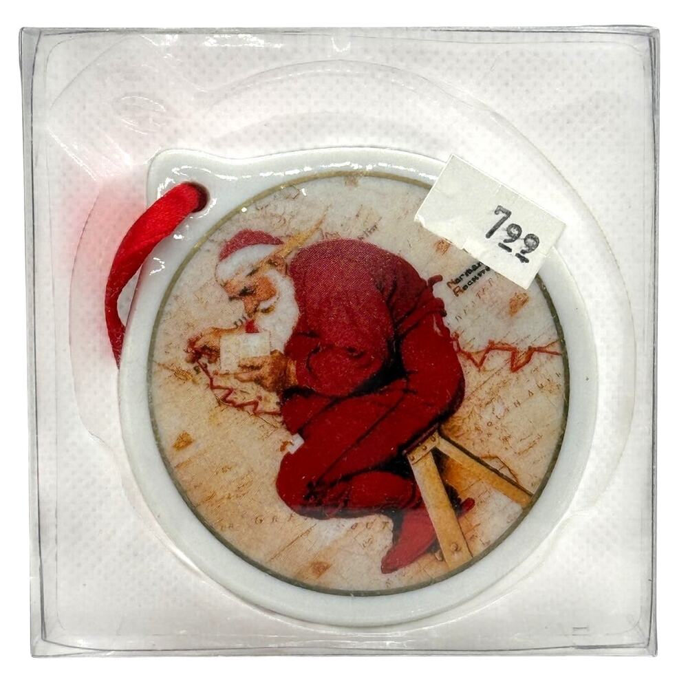 1998 Eckerd Norman Rockwell Santa at the Map Porcelain Ornament Vintage